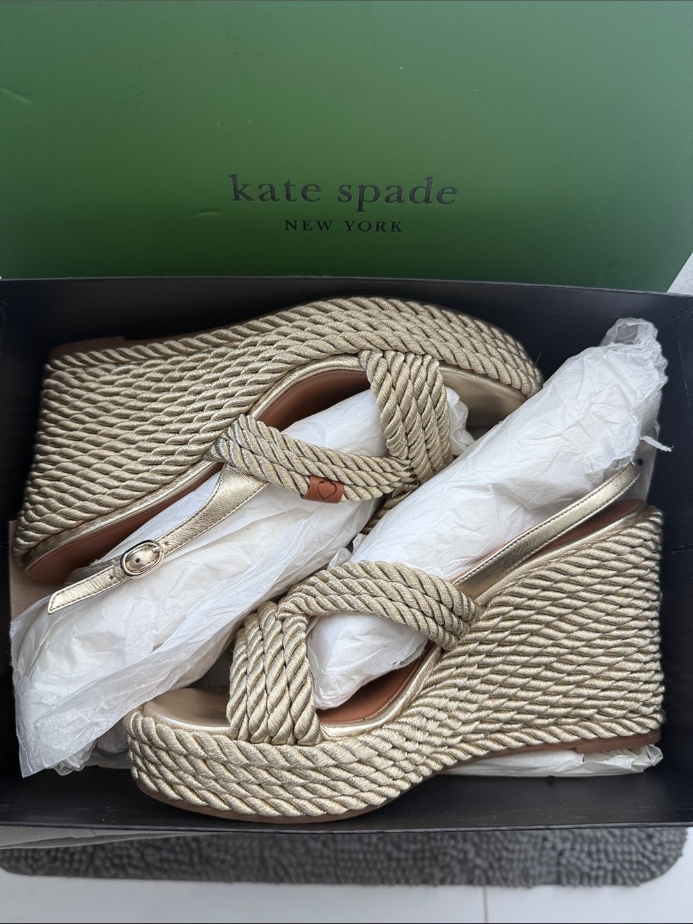 kate spade Metallic Gold Rope Wedge Sandals